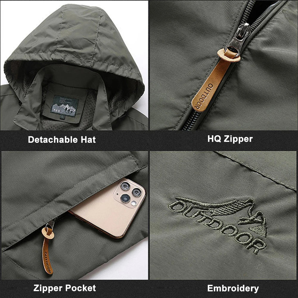 Coupe-vent Hommes DulJacket Imperméable En Plein Air À Capuche Manteau Sports Militaire Taille Européenne S-5XL Terrain Escalade Mince Outwear