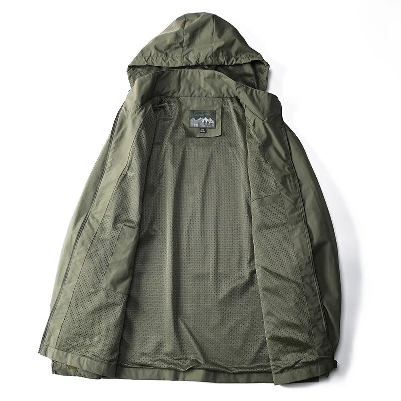 Coupe-vent Hommes DulJacket Imperméable En Plein Air À Capuche Manteau Sports Militaire Taille Européenne S-5XL Terrain Escalade Mince Outwear